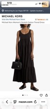 Michael Kors Black Solid Maxi Dress Tiered Sleeveless Scoop Neck Stretch M