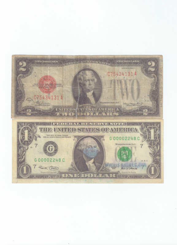 1928 $2 Dollar and 2001 $1 Dollar Bills Collection