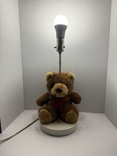 Vintage Bear Plush Table Lamp Brown White Decorative Kids Bedroom Animal Theme