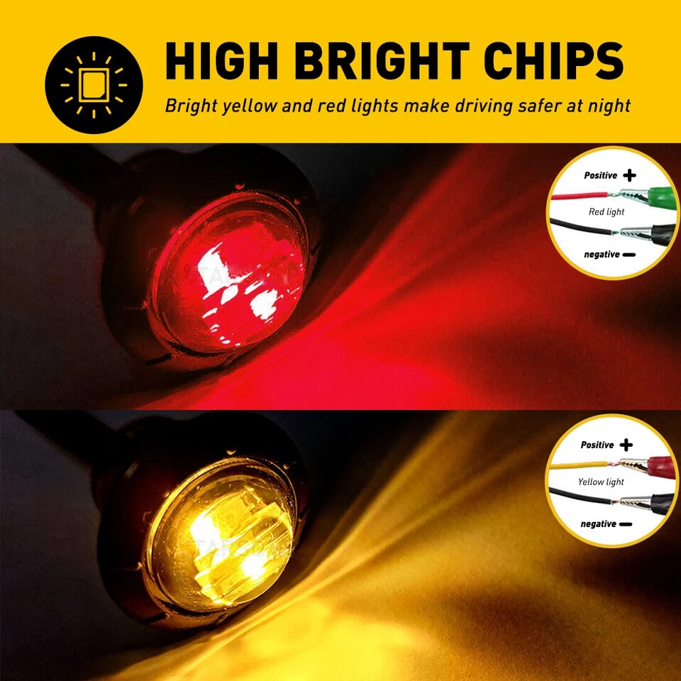 20x Doble Color Redondo Ámbar Rojo LED Luces Laterales Marcadoras Remolque Camión Bala 12V Foto 3 de 4