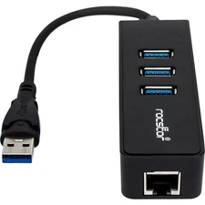 Rocstor Premium 3-Port External Portable USB 3.0 Hub with Gigabit Ethernet
