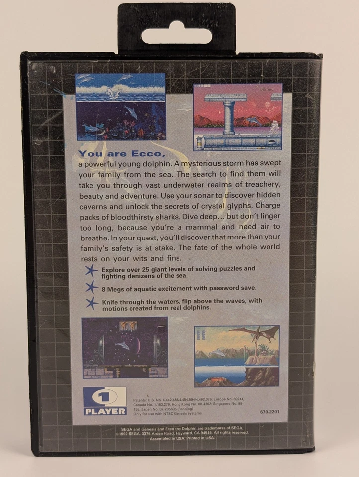 Ecco the Dolphin (Sega Genesis, 1992)➡️No Manual- Tested  & Working 🎮 - Image 2 of 4