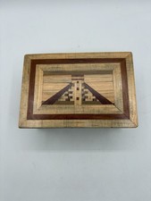 Handmade Wooden Puzzle Box Secret Hidden Compartments Geometric Inlay Trinket