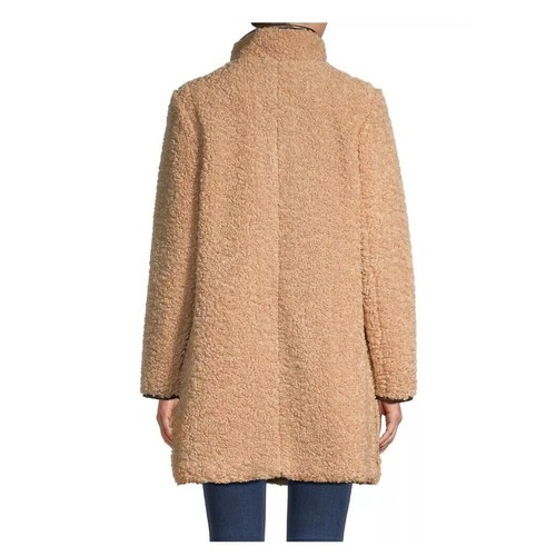 Sam Edelman Faux Fur w/ Faux Leather Accents Long Camel Teddy Coat NWT, Size XL - Picture 3 of 16