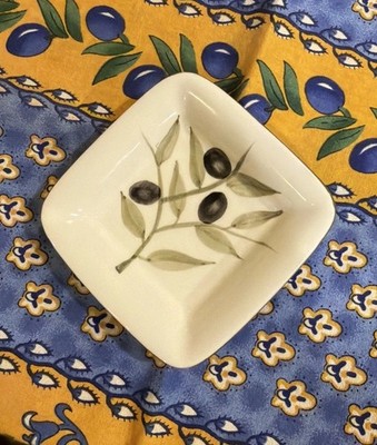 Set 4 Mini Herb Dipping Dish Olive Oil Ceramic 3.25  Sq & 4 Cloth Napkins NEW