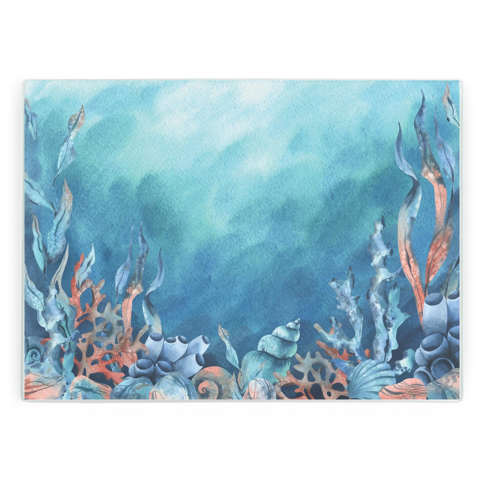 Under The Sea Glass Worktop Protector - Coastal Kitchen Chopping Board Gift