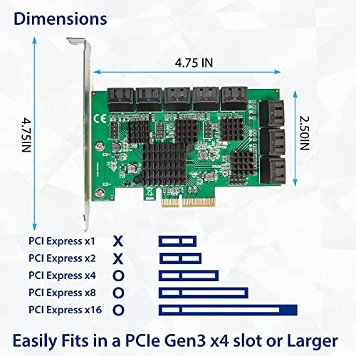 SYBA 16 PORT SATA III PCIE 3.0 X4 NON-RAID EXPANSION CARD QUAD ASM1064 - GREEN - Image 4 of 4
