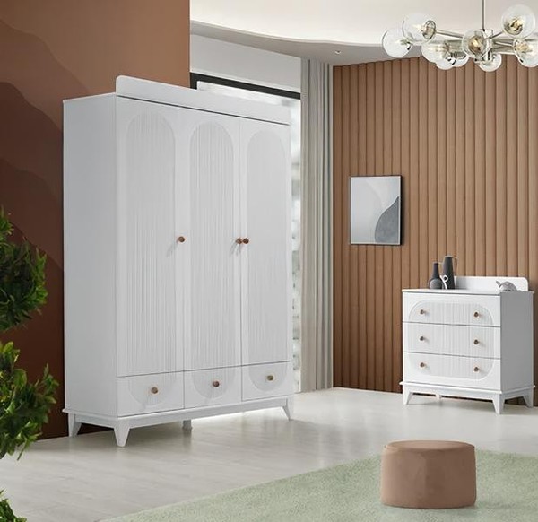 Kinderzimmer Modern MöBel Weiß Kleiderschrank Kommode Jugendzimmer Holz Neu-image