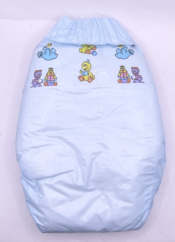 Vintage Blue Sesame Street Big Bird Cookie Monster Plastic Baby Diaper