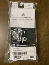 Alo Unisex Medium Half-Crew Throwback Sock W 8-11.5 M 6.5-10 Black 1 Pair NWT