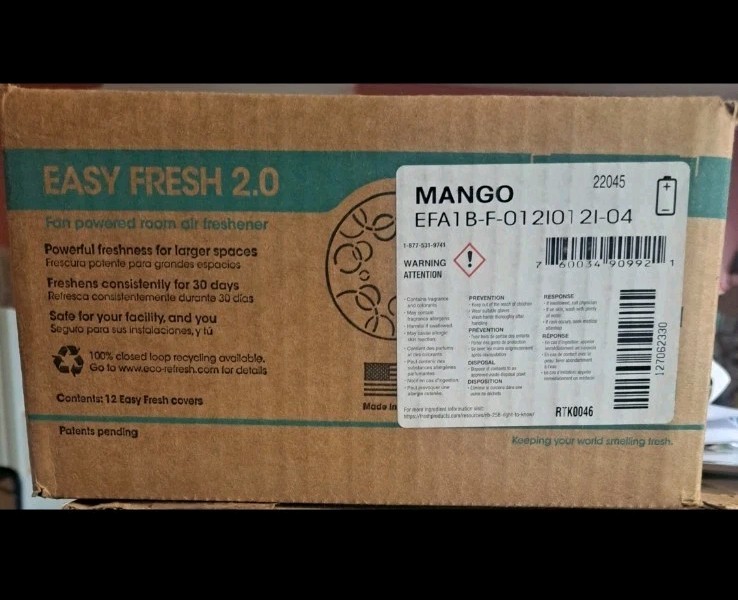 Easy Fresh 2.0 Fan Powered Room Air Freshener Covers Mango Scent 12 Pack