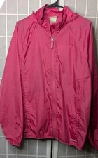 L.L. Bean Pink Womens Large Nylon Zip Pockets Windbreaker Jacket Stowable Hood