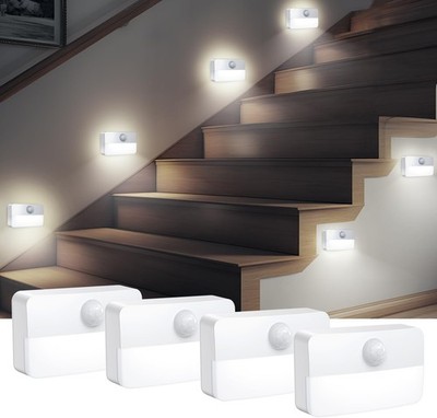 AMIR 4 Pack Mini Motion Sensor Stair Light for Indoor, Battery-Powered White 