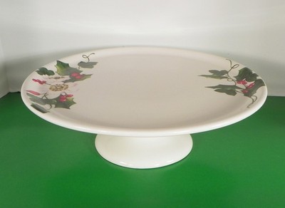 Ciroa Christmas HOLLY AND FLOWER Cake Stand Porcelain Plate Holiday Berry
