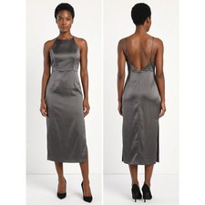 Lulus Gray Satin Halter Low Back Midi Dress Solid Sleeveless Women Size L