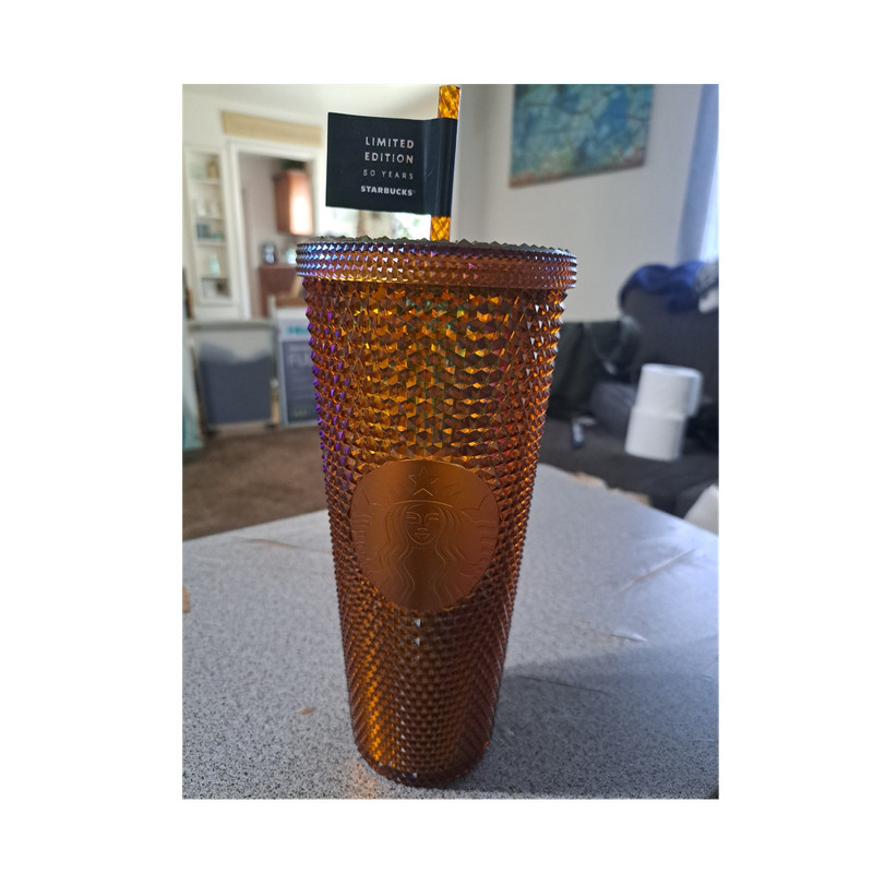 Starbucks Limited Edition 50 Years Amber Studded Cold Tumbler 24 oz w/ Straw