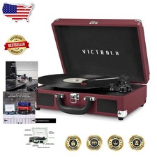 Journey Bluetooth Portable Suitcase Record Player Marsala 3-Speed Vinyl