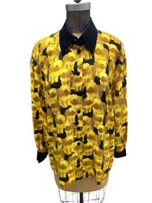 Blusa de seda amarilla y negra con estampado de perro peludo Escada talla 40 EE. UU. 8
