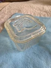 Vintage Federal Glass Ribbed Refrigerator Dish with Lid, Embossed Vegetables