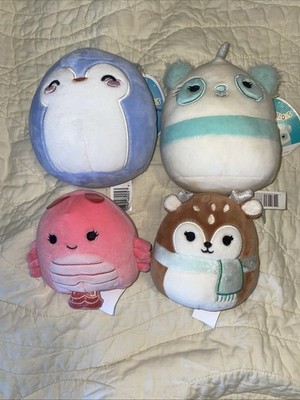 Set of 4 Squashmallows Inez, Simone the Shrimp, Dawn the Fawn, Helca The Penguin