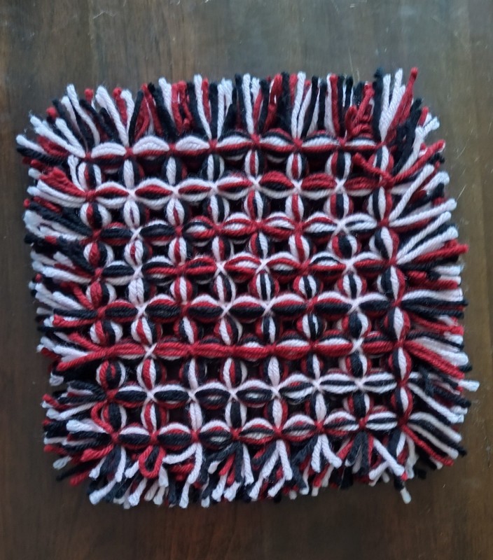 Grandma Froberg Homemade Hot Pad Red White Black Square 9 1/2 In. 100% Acrylic