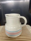 Vintage McCoy Pottery #132 Milk Pitcher Cream with Blue & Pink Stripes