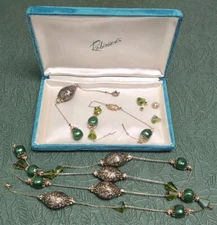 VENDOME? Olivine Green Beaded Double Stranded Necklace ~ Gold Tone ~ BROKEN 