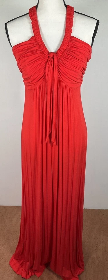 New Directions DRESS Womens 6 RED Maxi Halter front tie knot Stretch Classic - Image 2 of 4