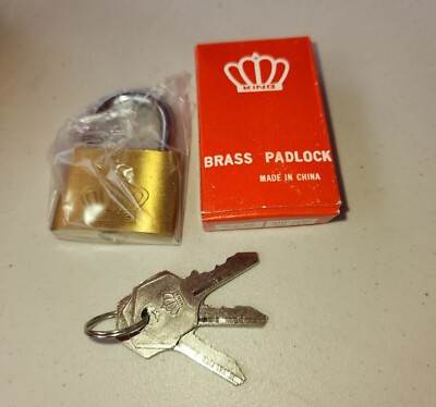 NOS King Crown Solid Brass Padlock 1-3/8''  35MM w/ Keys & Box # 0511-015