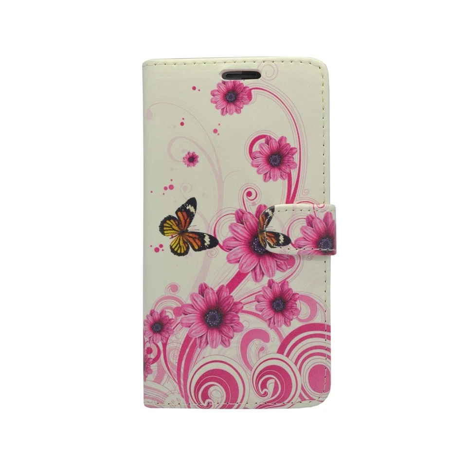 CASE FOR SONY XPERIA Z3 WHITE PINK SWIRL FLOWER BUTTERFLY PU LEATHER WALLET  - Image 2 of 4