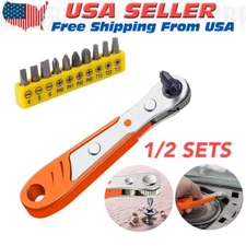 Ratcheting Right Angle Screwdriver Hex Drive 90 Degree Offset + 10PCS Bits Set