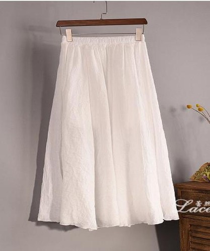 Boho Beach Maxi Skirt Lady Cotton Elastic Waist Long Dress A-Line Skirts Solid - Picture 20 of 32