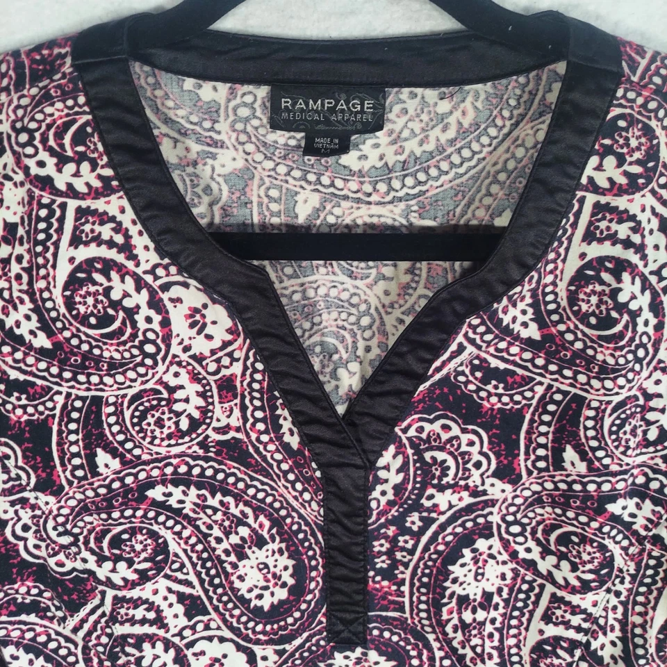 Rampage Medical Apparel Women’s Scrub Top Size M Pink Black Paisley Medium - Image 2 of 4