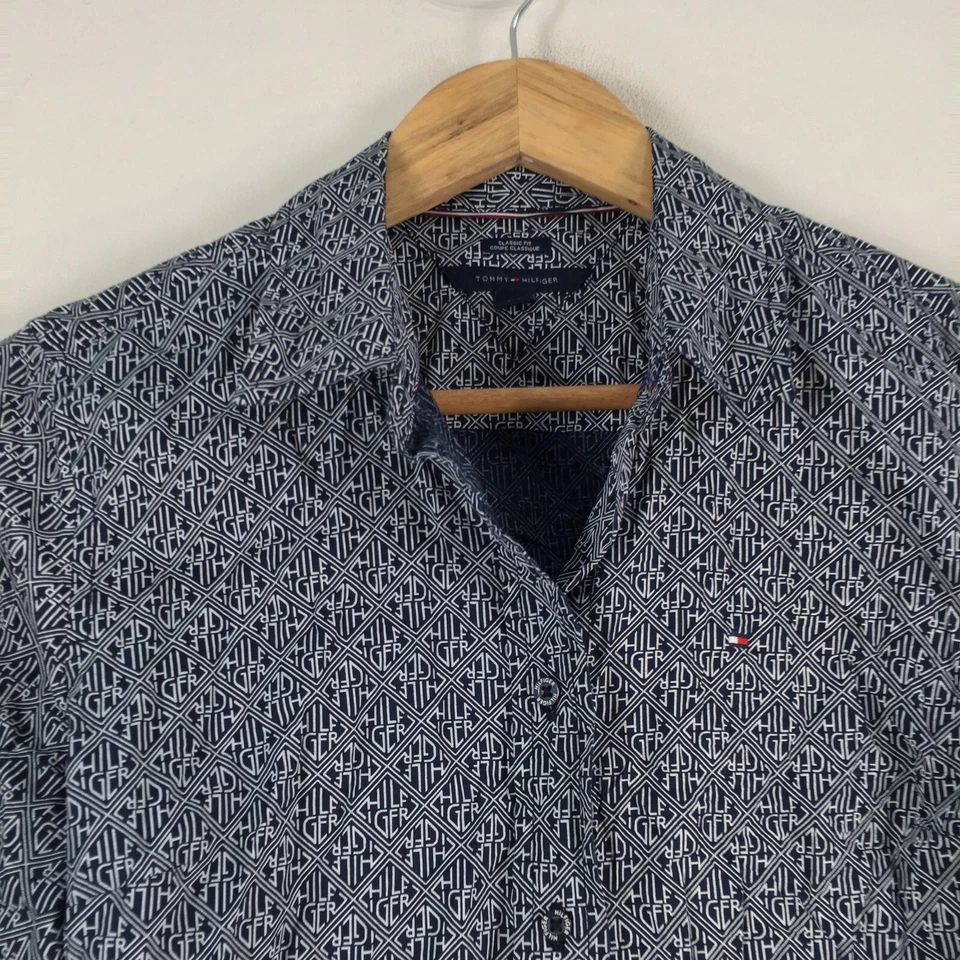 Tommy Hilfiger Mujer Camisa Abotonada Talla S Azul Marino Cuello Geométrico 078309 Foto 2 de 4