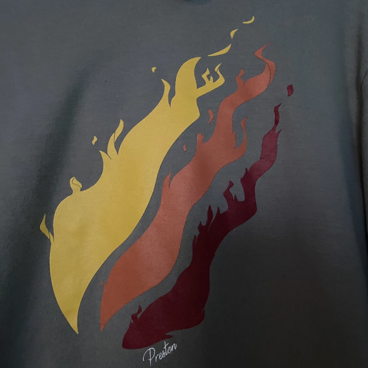 Preston Playz Fire Merch Grey Hoodie Flame Long Sleeve Adult
