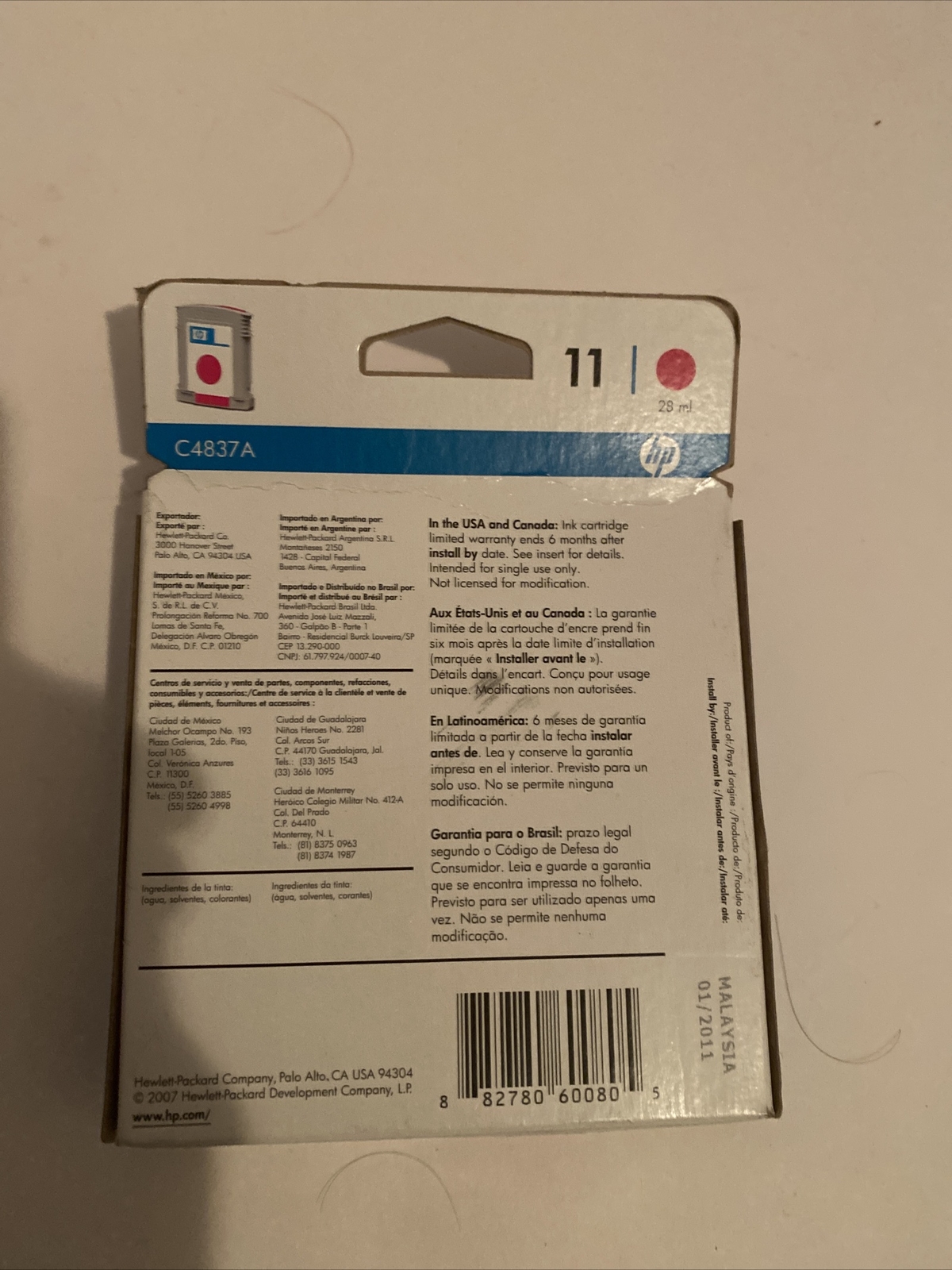 HP #11 Magenta C4837A Ink Cartridge GENUINE NEW Old Stock 02/2012. FREE ...