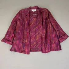 Caroline Rose Metallic Striped Blazer Tank Set Evening Top Medium / L Burgundy