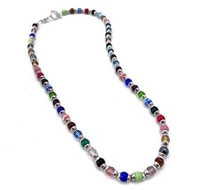 Handmade Womens Boho Silver Tone Colorful Beads Toggle Statement Necklace 26"