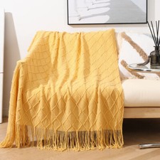 UK New Large Soft Woven Cotton Throw Sofa Chair Bed Blanket With Tasseled Edging