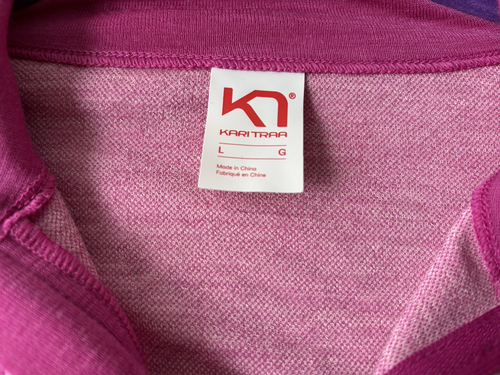 Kari Traa 1/4 Zip Base Layer Women sz L Pink Snowflakes 100% Wool Athletic EUC - Picture 3 of 7