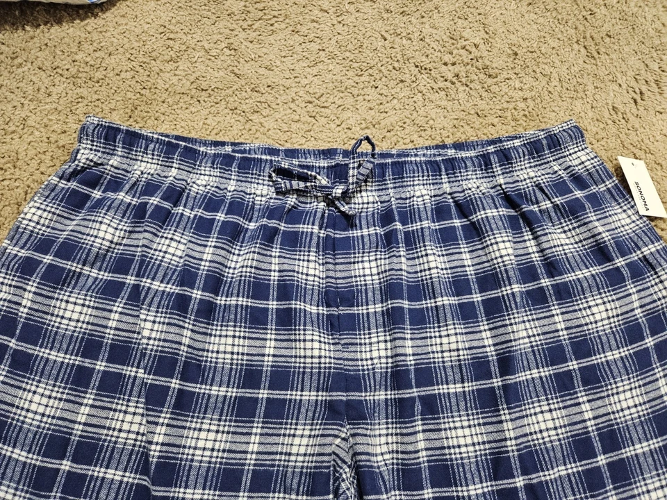 SONOMA, MEN'S NEW NAVY BLUE/WHITE COTTON BL PLAID SLEEP PANTS, SIZE 4XB - Image 2 of 4