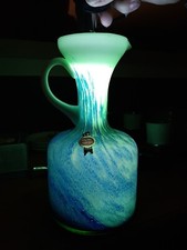  VB OPALINE FLORENCE Italy  Glasvase vase Höhe 24 cm grün blau 60er 70er jahre 