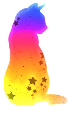 4  Galaxy Cat Sticker Rainbow Prism Stars Space Kitty Meow Purple Orange Yellow