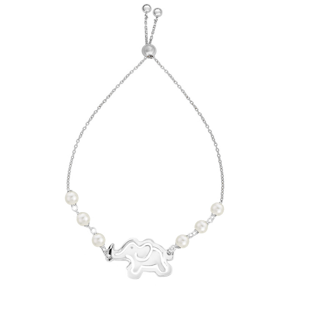 Women's 925 Sterling Silver Crystal Elephant Adjustable Charm Bracelet