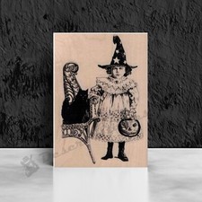 Mounted Rubber Stamp, Victorian Witch Costume Girl , Halloween , Victorian Witch