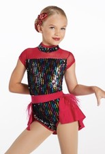 Weissman 13478 Jazz Dance Costume Red Sparkle EUC Bop To The Top LC Large Child