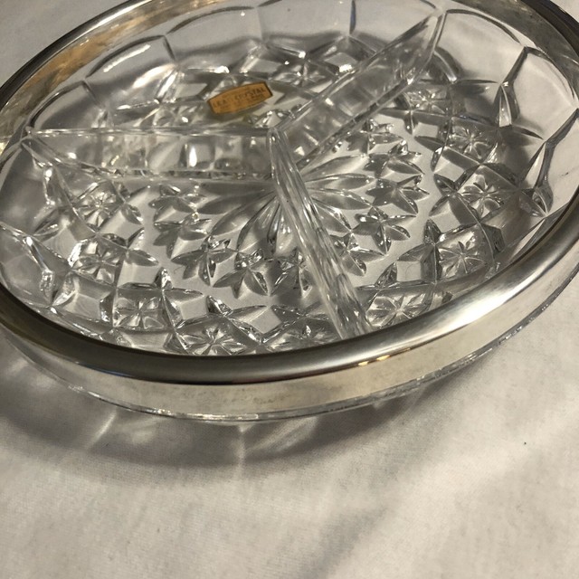 Vintage West Germany Lead Crystal Relish Tray Divided Candy Dish 3