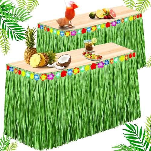 Hawaiian Luau Grass Table Skirt 9 Feet x 30 Inches Raffia Table Skirt Tiki Bar - Picture 8 of 12