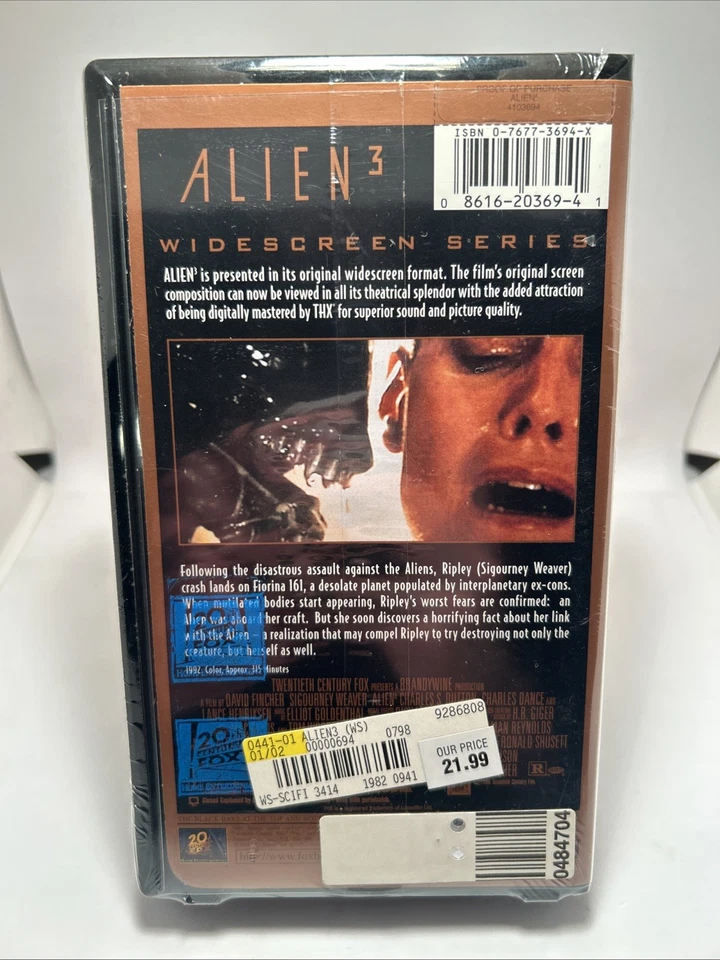 Alien 3 (VHS, 1997 Release THX Widescreen) NEW SEALED WATERMARKS! - Image 2 of 4