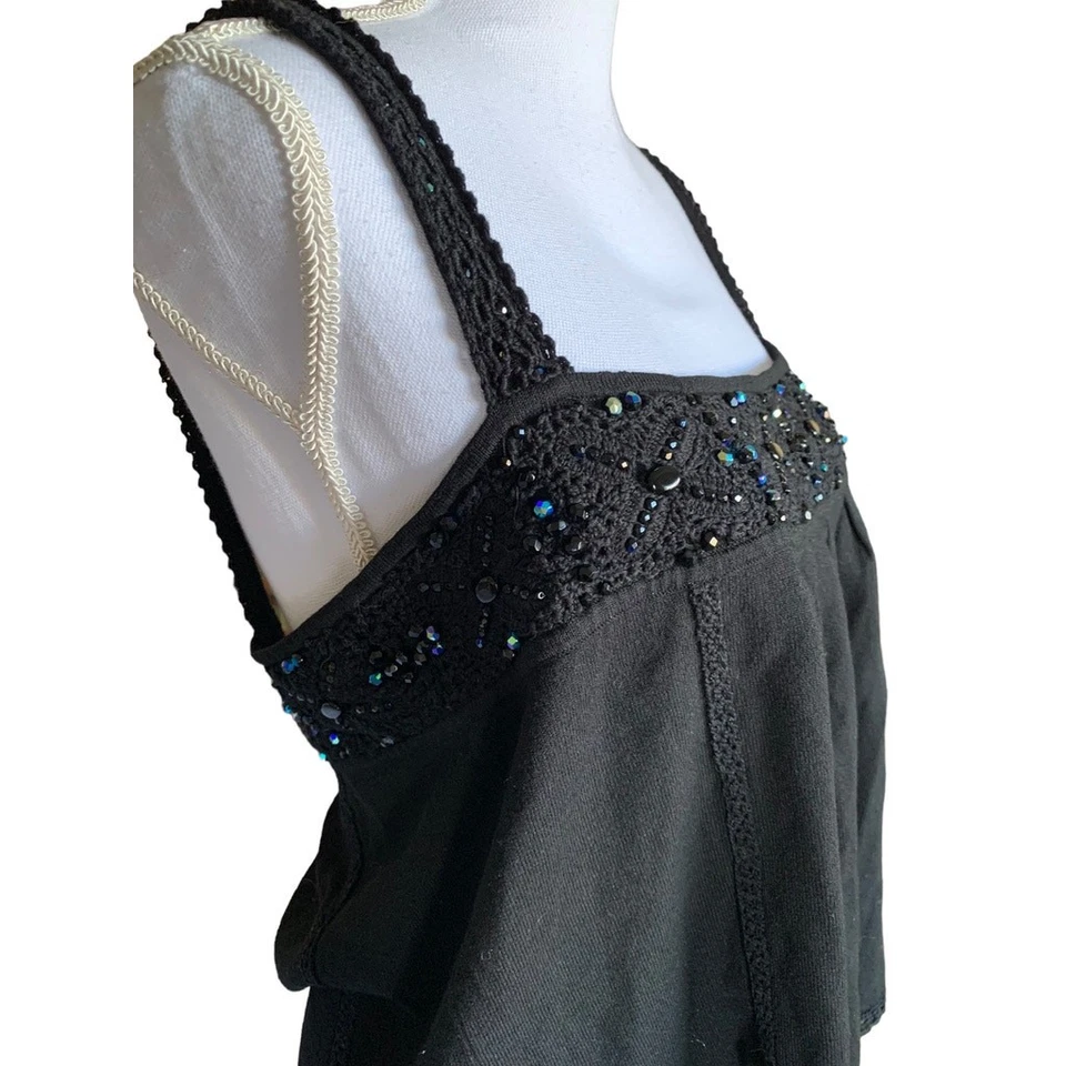 Top para mujer Cynthia Steffe talla XL negro encaje joyas pedrería correas RET $178 Foto 4 de 4